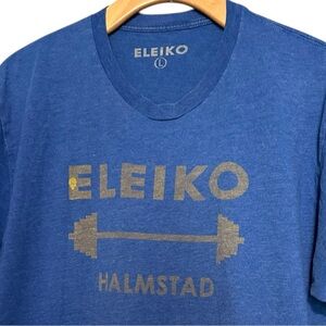 Eleiko Men’s Sz L Blue Halmstad Sweden Heritage Collection Weightlifting T-Shirt